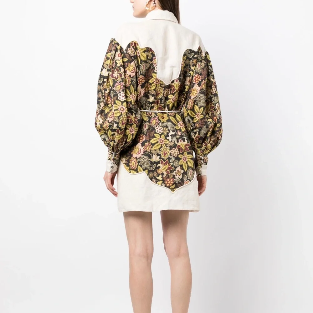 Alemais Floral Puff Sleeve Dress - Cream and Multicolor - Picture 2 of 9